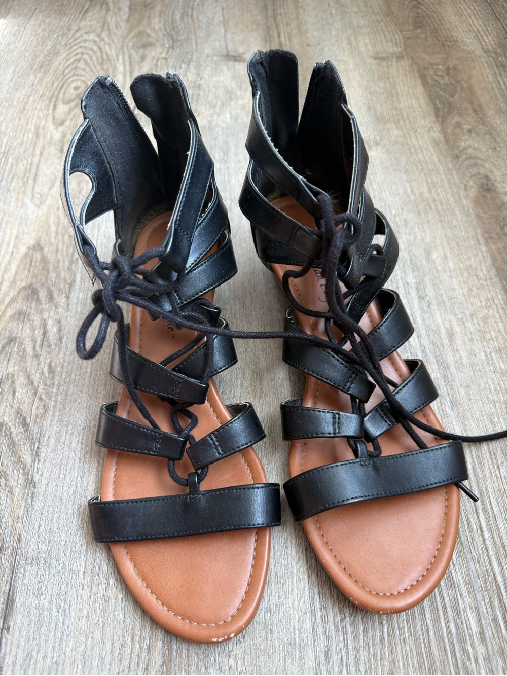American Eagle Black Strappy Lace-Up Gladiator Sandals